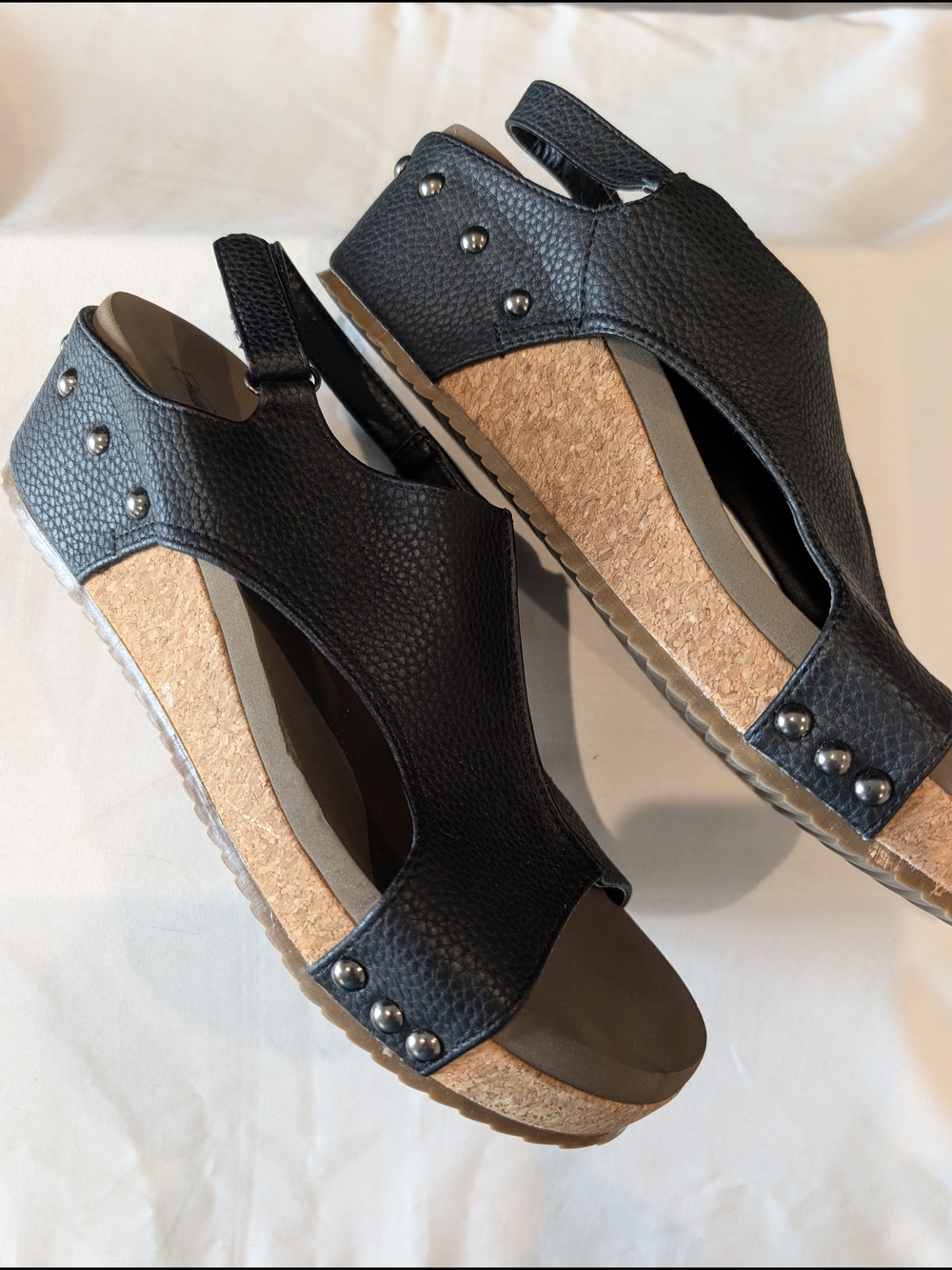 Corkys Black Textured Platform Slingback Sandals - Picture 2 of 6